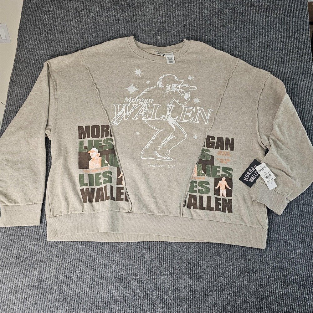 Morgan Wallen Sweatshirt Mens 3XL Beige Crewneck Graphic Country Pullover Fleece